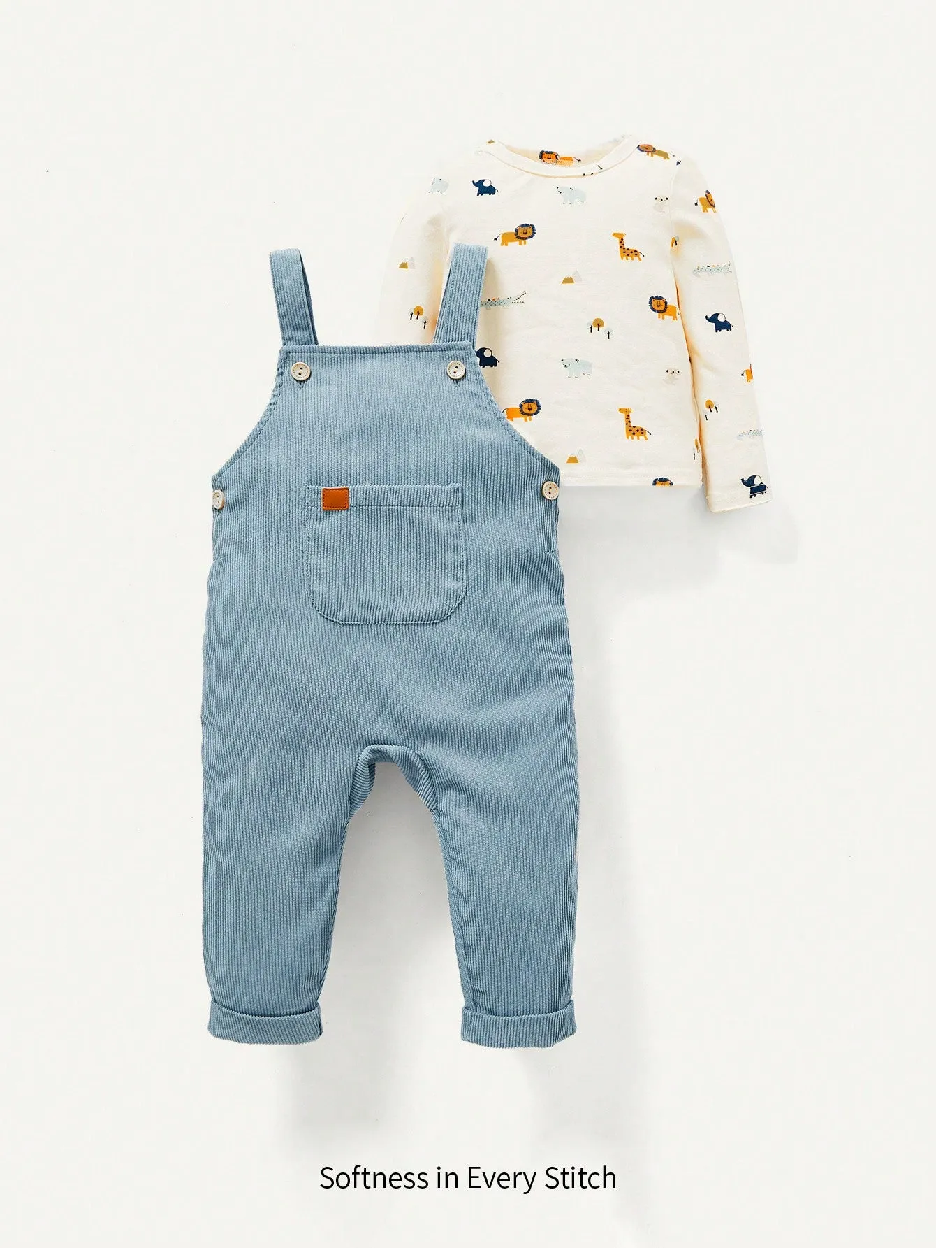 Cozy Cub Baby Boys' Cartoon Pattern Long Sleeve T-shirt And Overalls Set