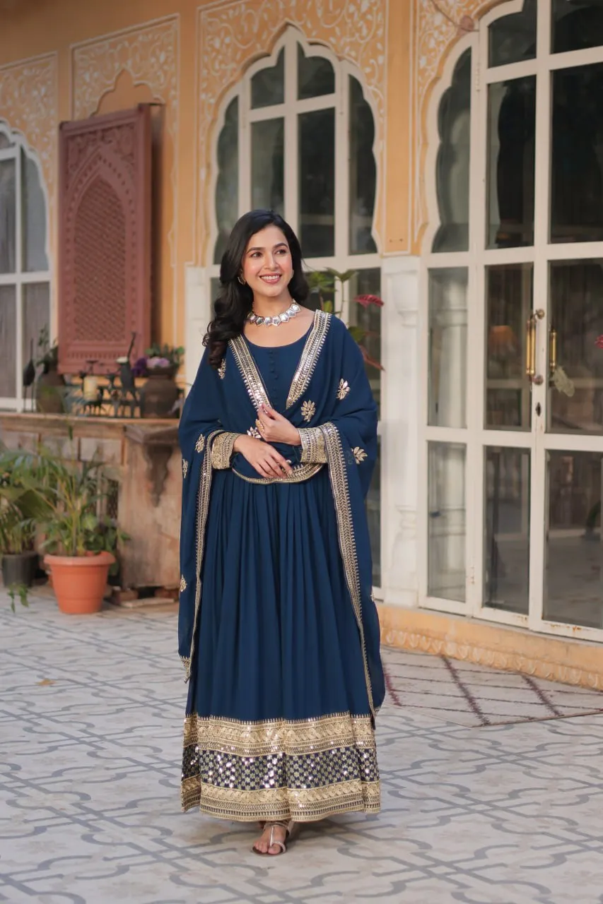 Designer Georgette Embroidered Gown With Dupatta