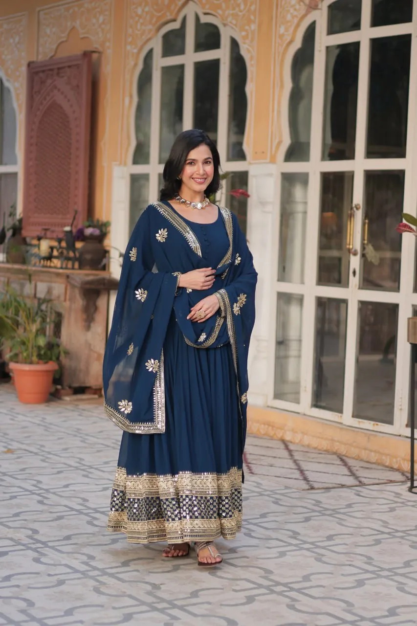 Designer Georgette Embroidered Gown With Dupatta