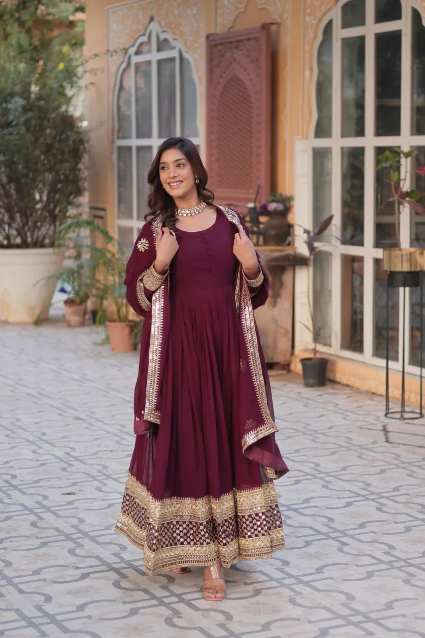 Designer Georgette Embroidered Gown With Dupatta