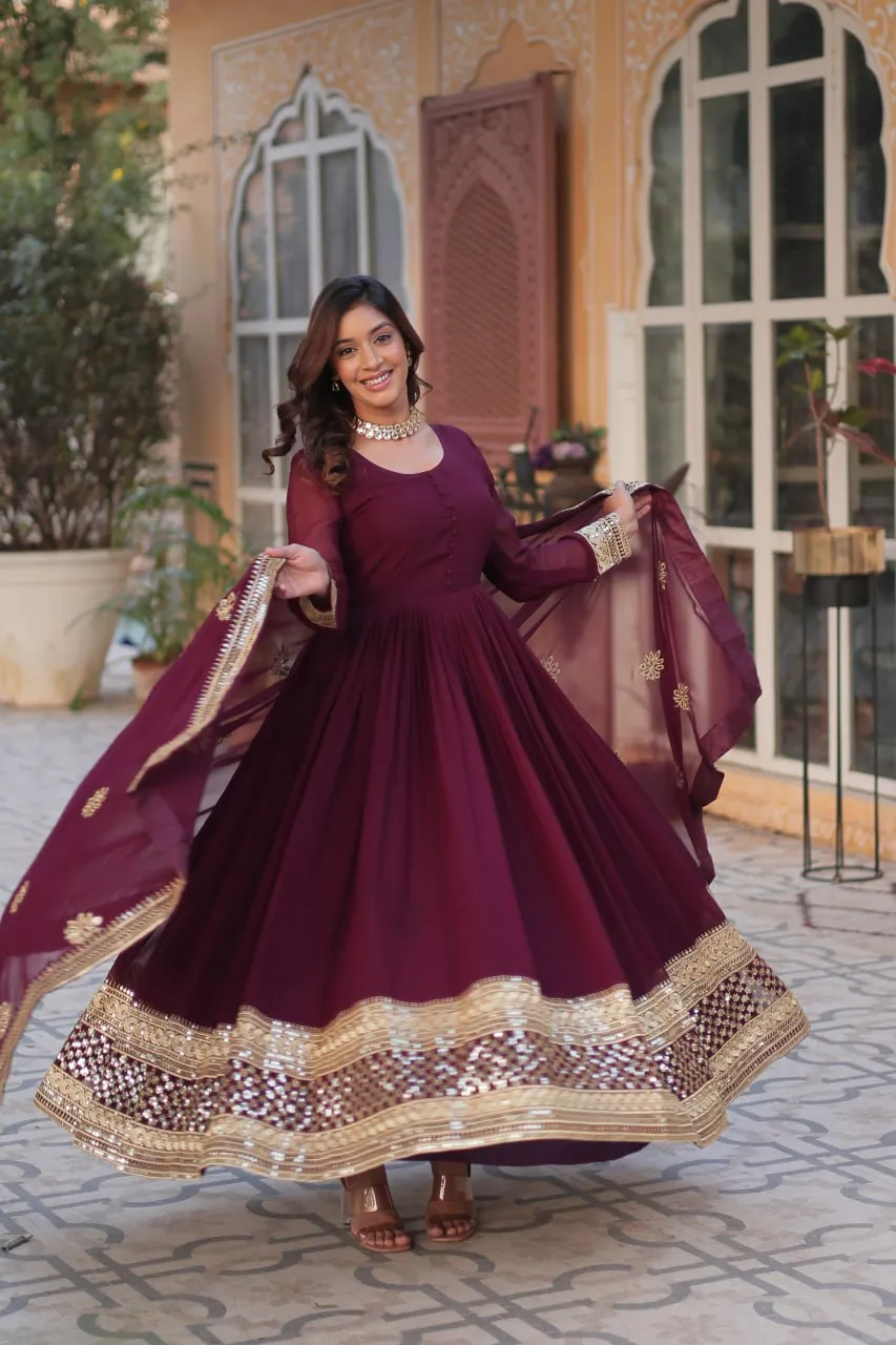 Designer Georgette Embroidered Gown With Dupatta