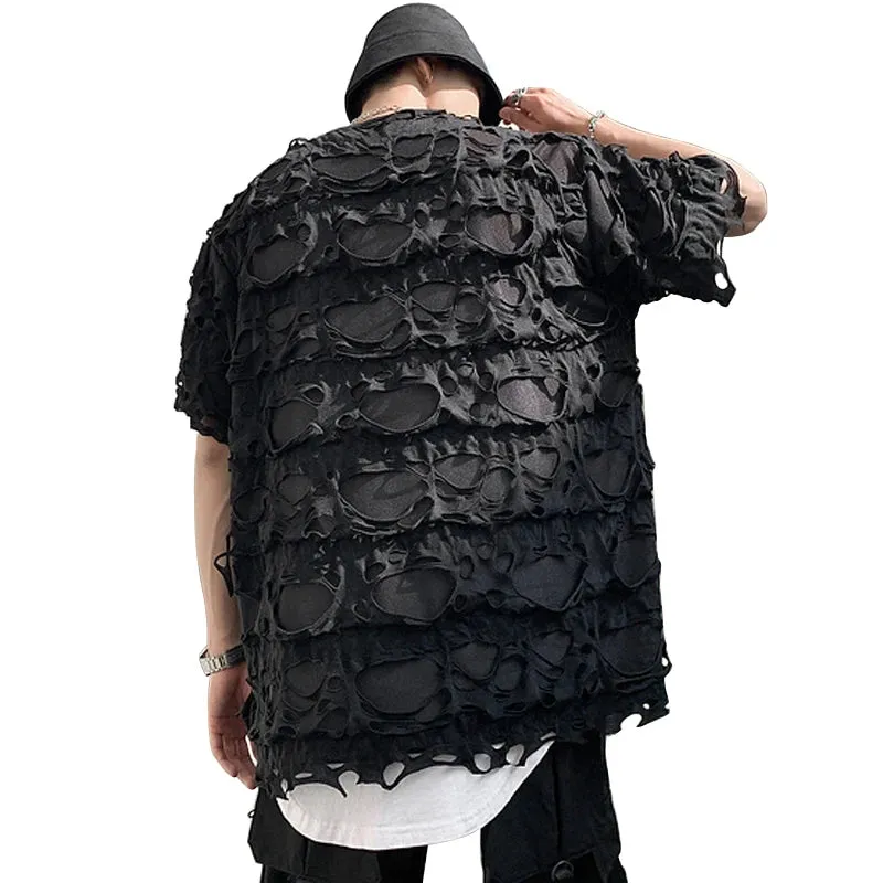 Distressed Holey Streetwear | Ripped Oversized Black Tee