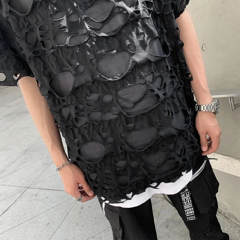 Distressed Holey Streetwear | Ripped Oversized Black Tee