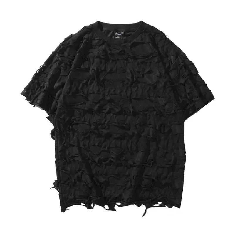 Distressed Holey Streetwear | Ripped Oversized Black Tee