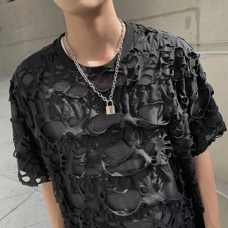 Distressed Holey Streetwear | Ripped Oversized Black Tee