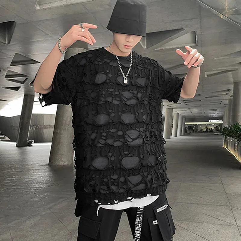 Distressed Holey Streetwear | Ripped Oversized Black Tee