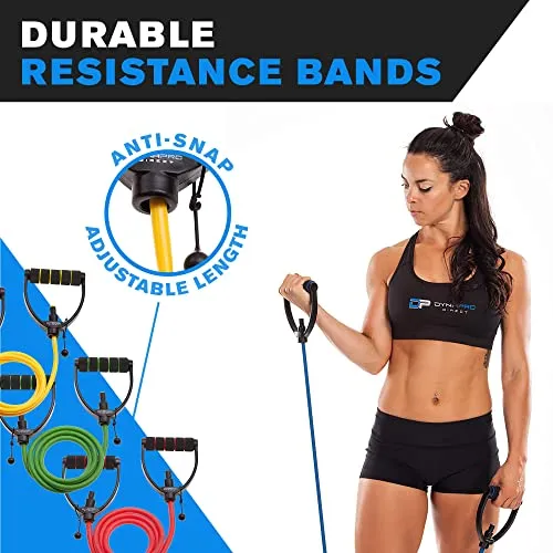 DYNAPRO Exercise Resistance Bands, Adjustable Length, Comfort Handles, Professional Quality, Anti-Snap. Great for Workouts, Physical Therapy, Yoga (Set of 3)