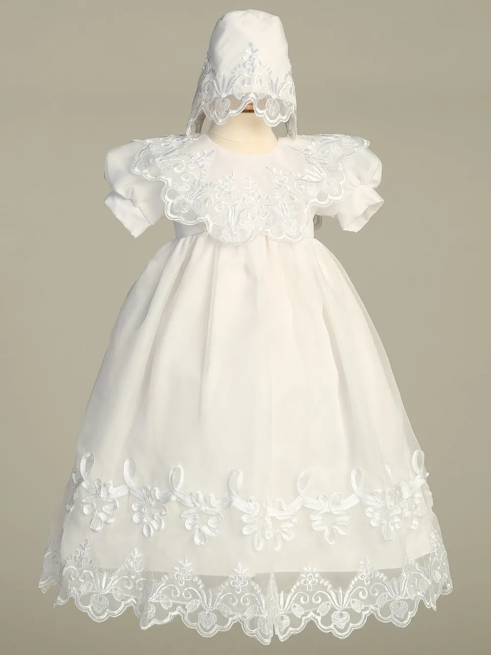 Embroidered Organza Christening Baptism Gown & Matching Bonnet - LT2560