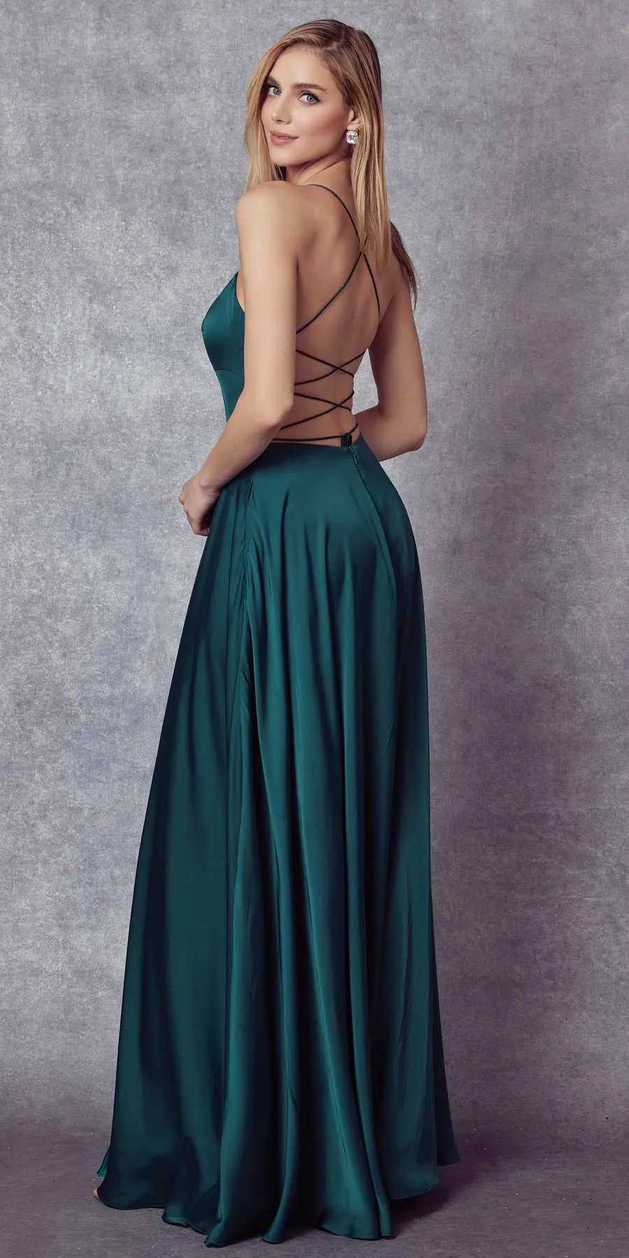 Emerald Long Satin Dress with Side Slit