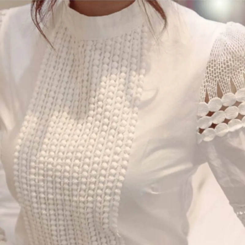 Emma™ - White Lace Long Sleeved Blouse