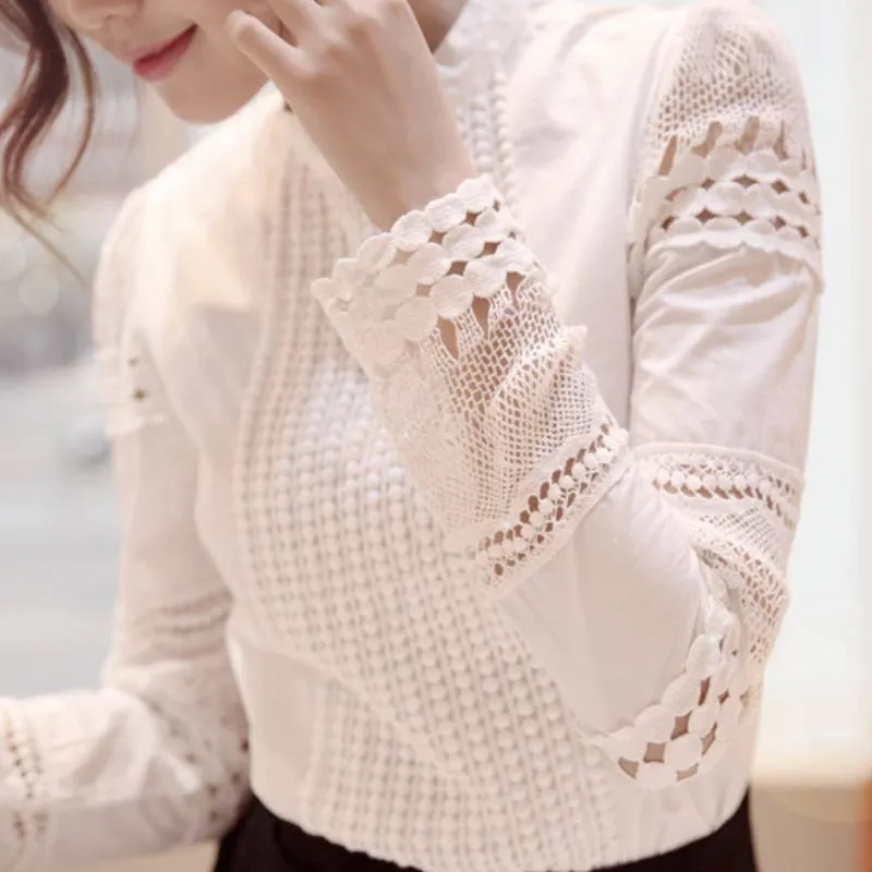 Emma™ - White Lace Long Sleeved Blouse