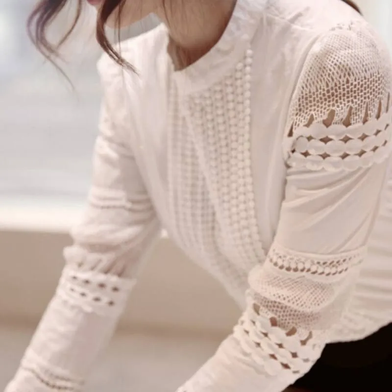 Emma™ - White Lace Long Sleeved Blouse