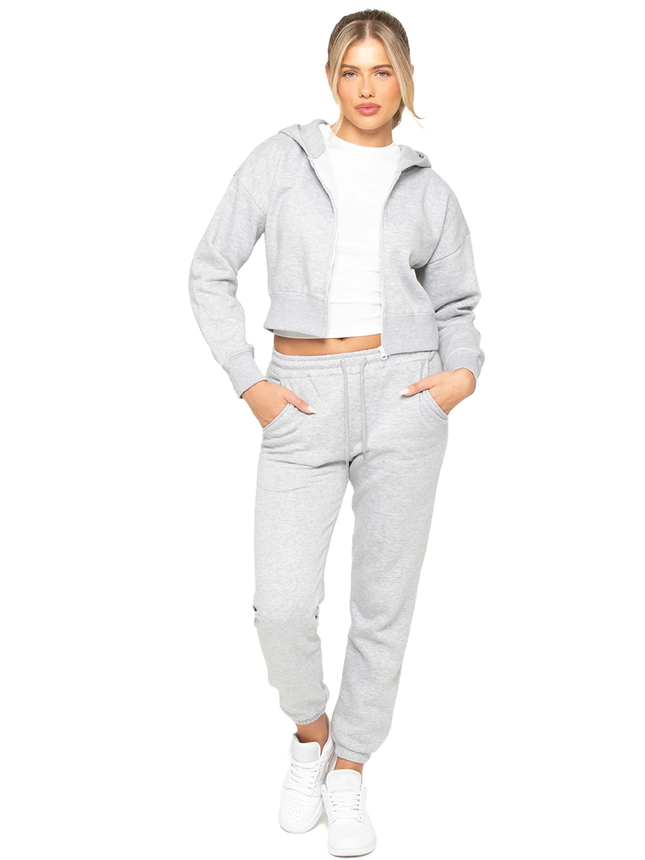 Enzo | Womens Crop Zip Hoodie Tracksuit Set