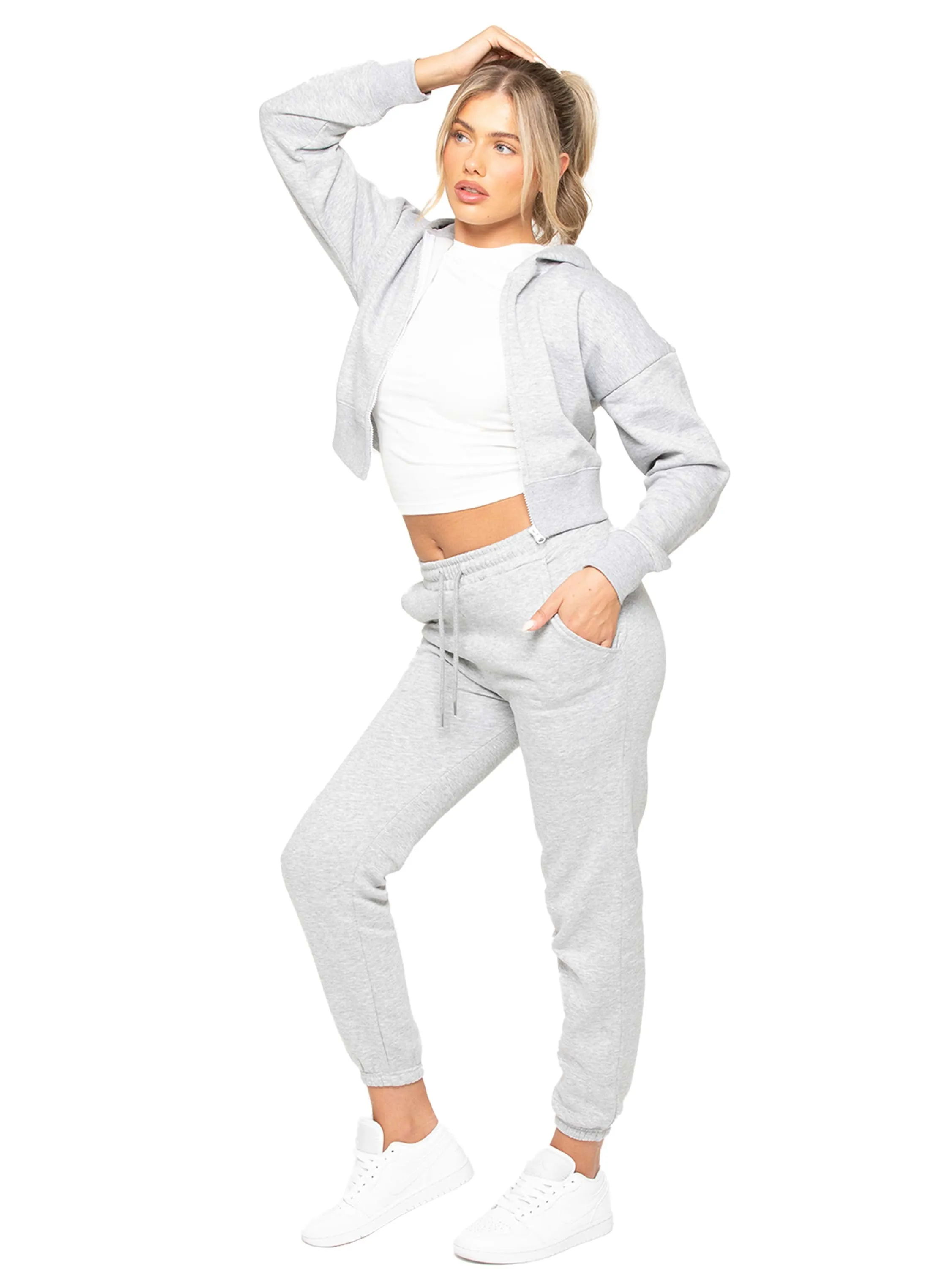 Enzo | Womens Crop Zip Hoodie Tracksuit Set