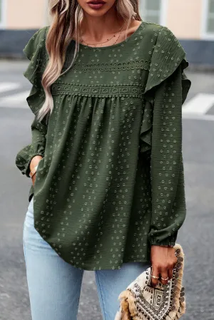 Eyelet Ruffle Lantern Sleeve Blouse