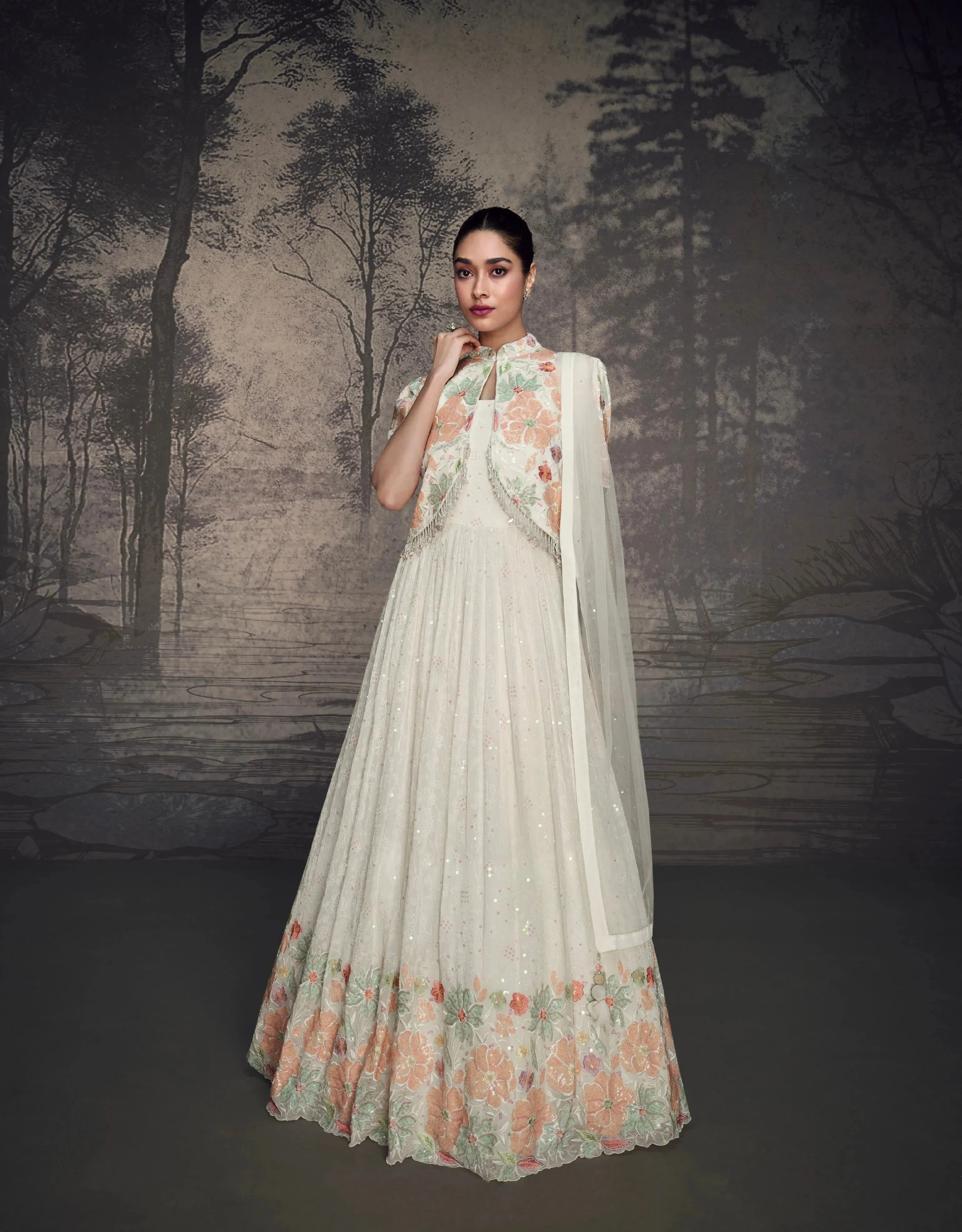 Flawless White Embroidered Anarkali Stylish Gown