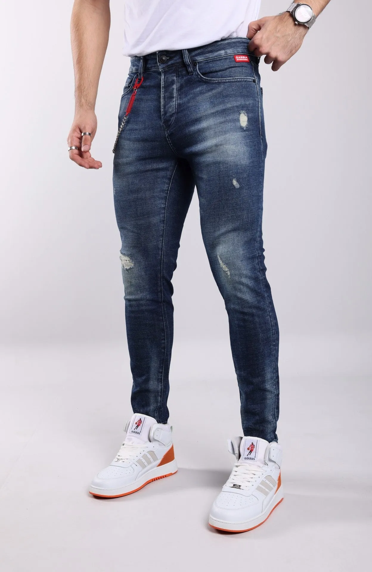 GABBIA Denim Super Slim Fit Blue Ripped Casual Denim Jeans