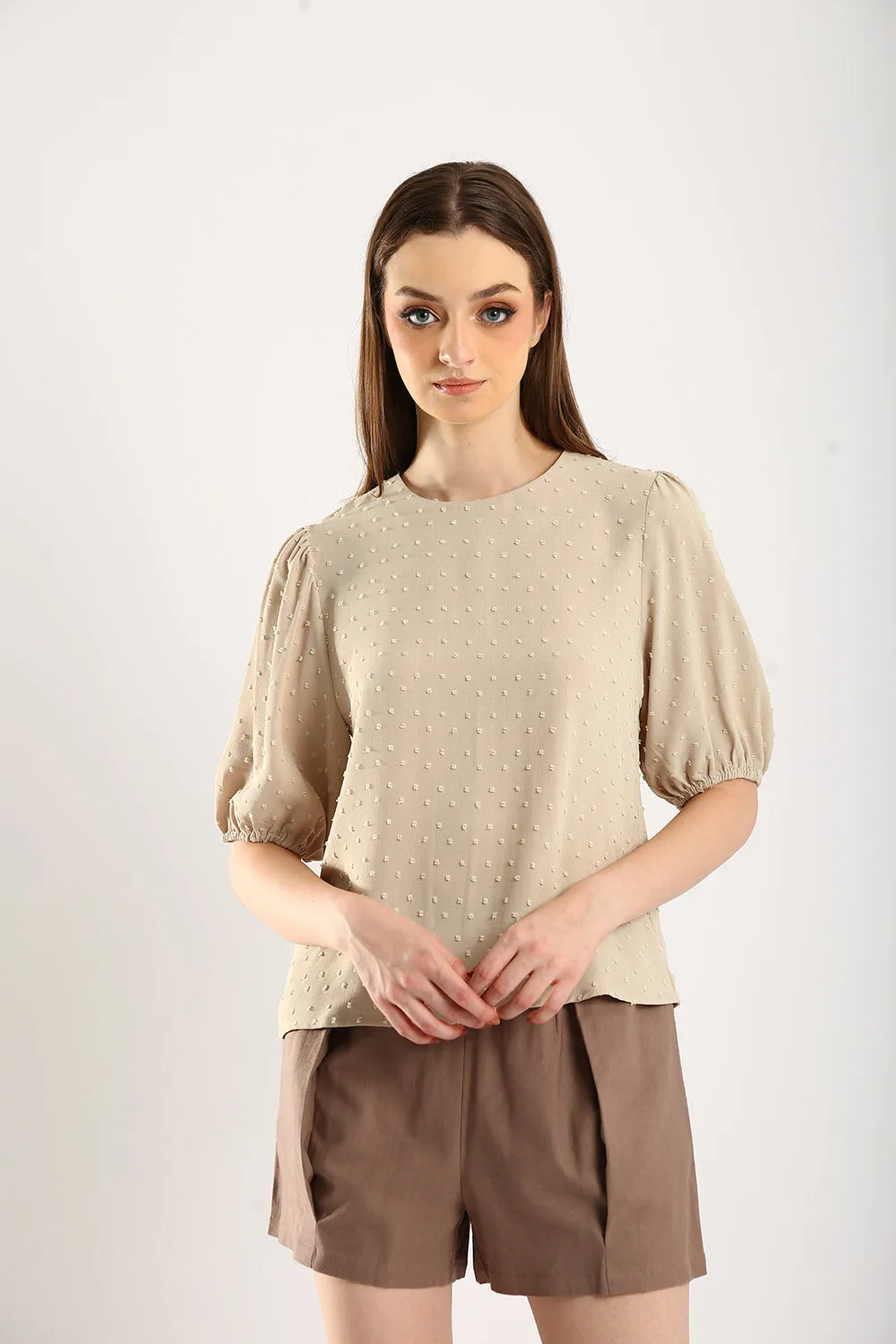 Harlene Cotton Linen Blouse in Khakis