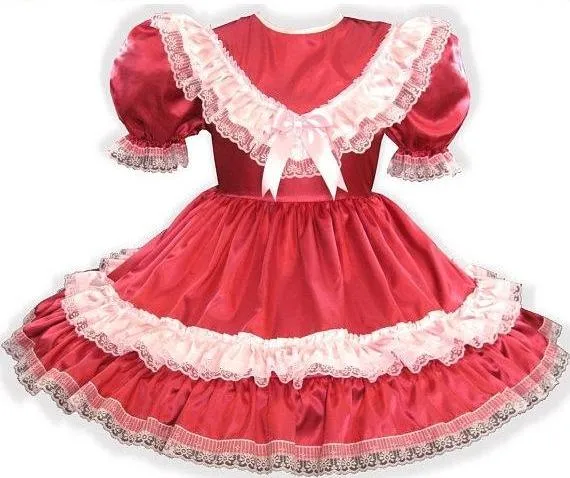 Heidi Custom Fit Pink & Burgundy Satin Adult Little Girl Sissy Dress by Leanne's