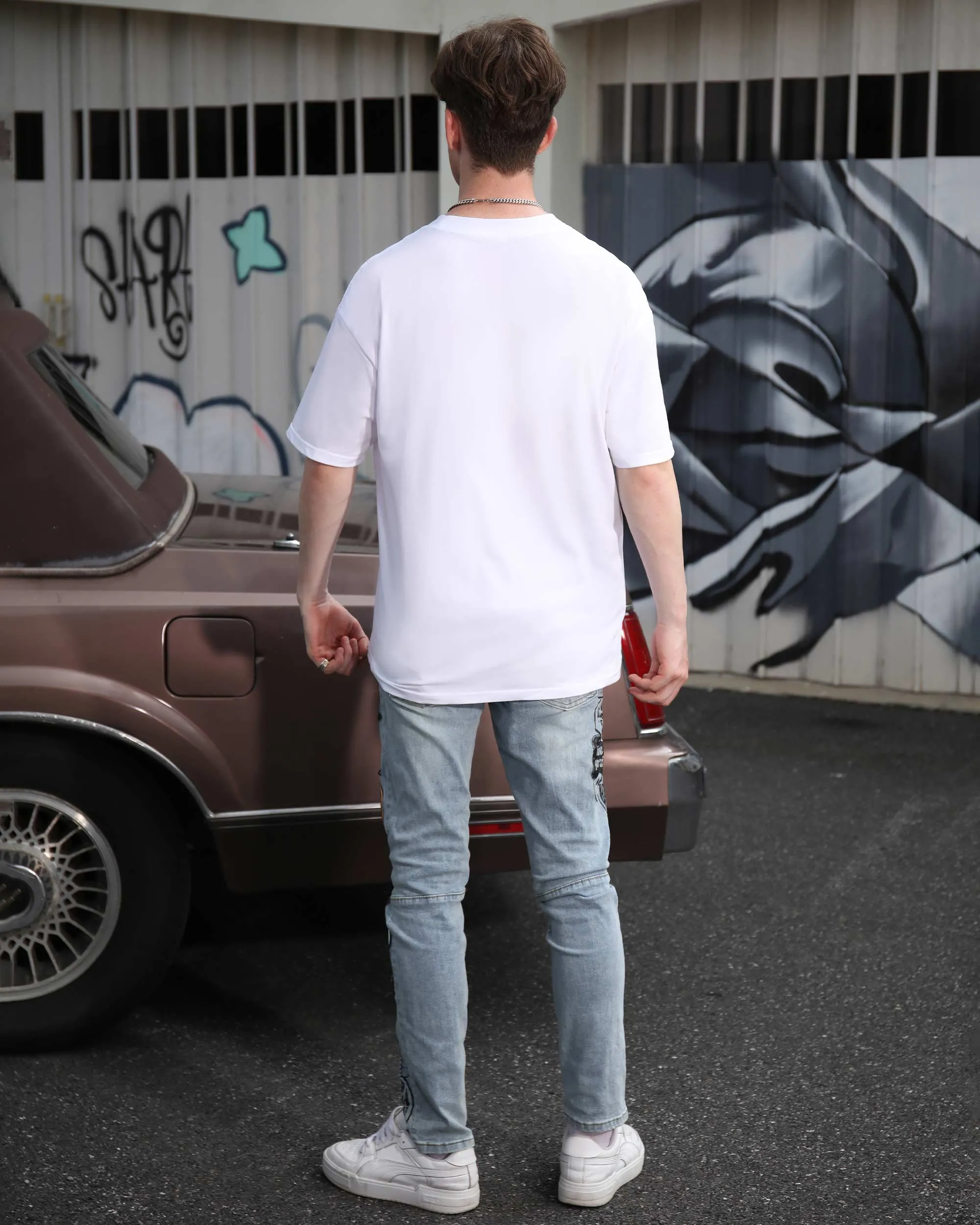 Hip Hop Fashion Slim Fit Light Wash Blue Jeans