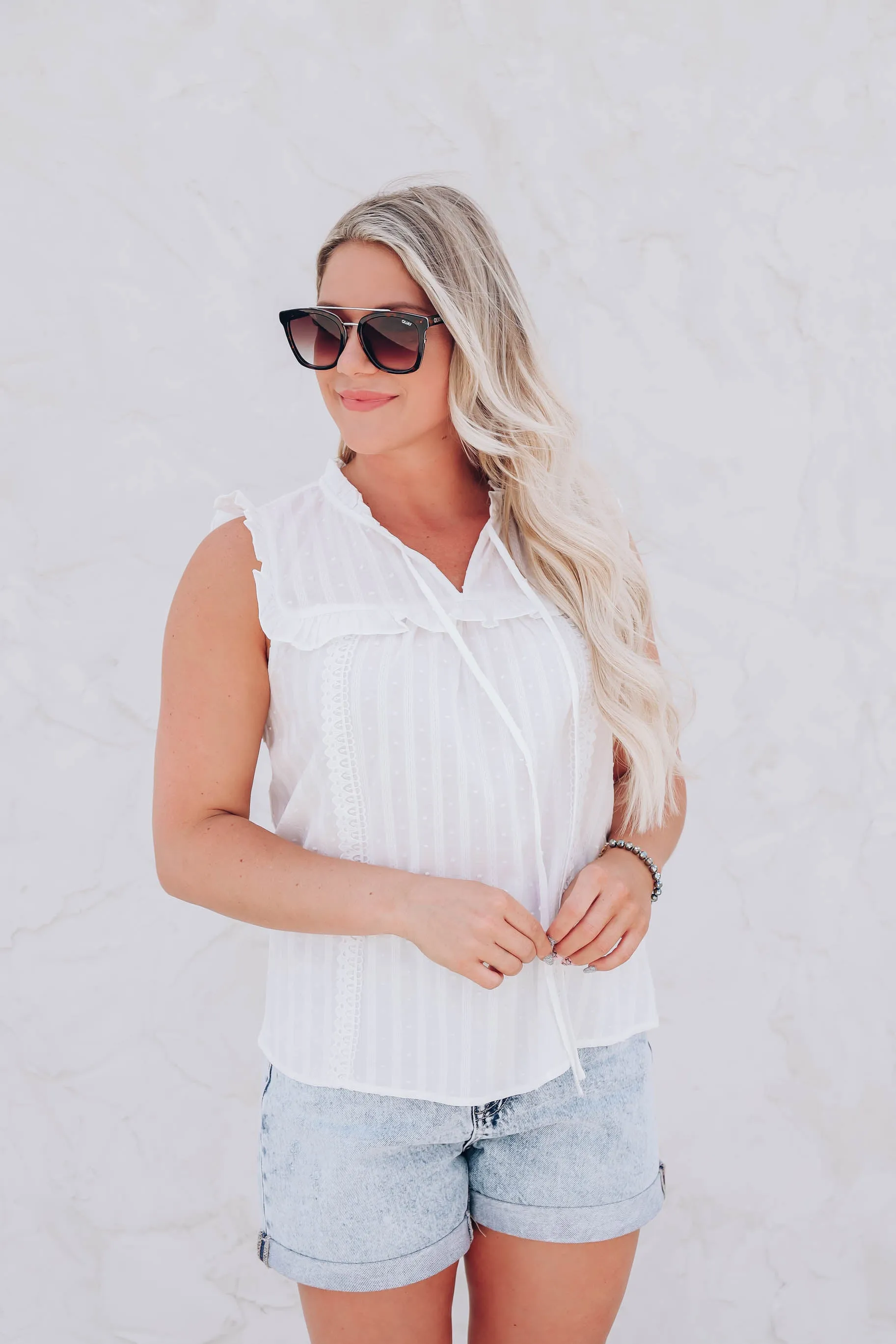 Jezebel Cotton Tie Front Blouse - White - Final Sale