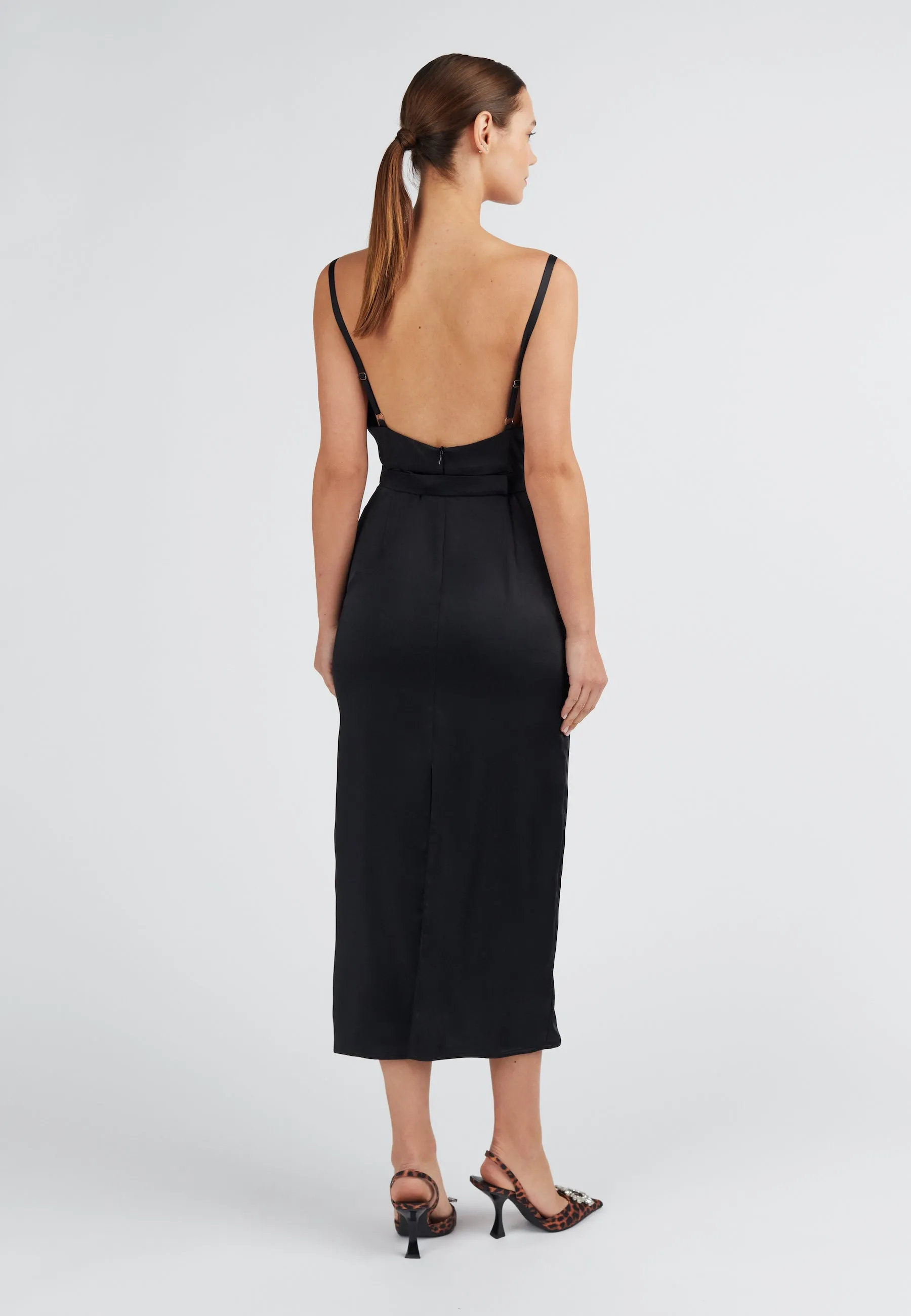 KAMEA black satin open back dress