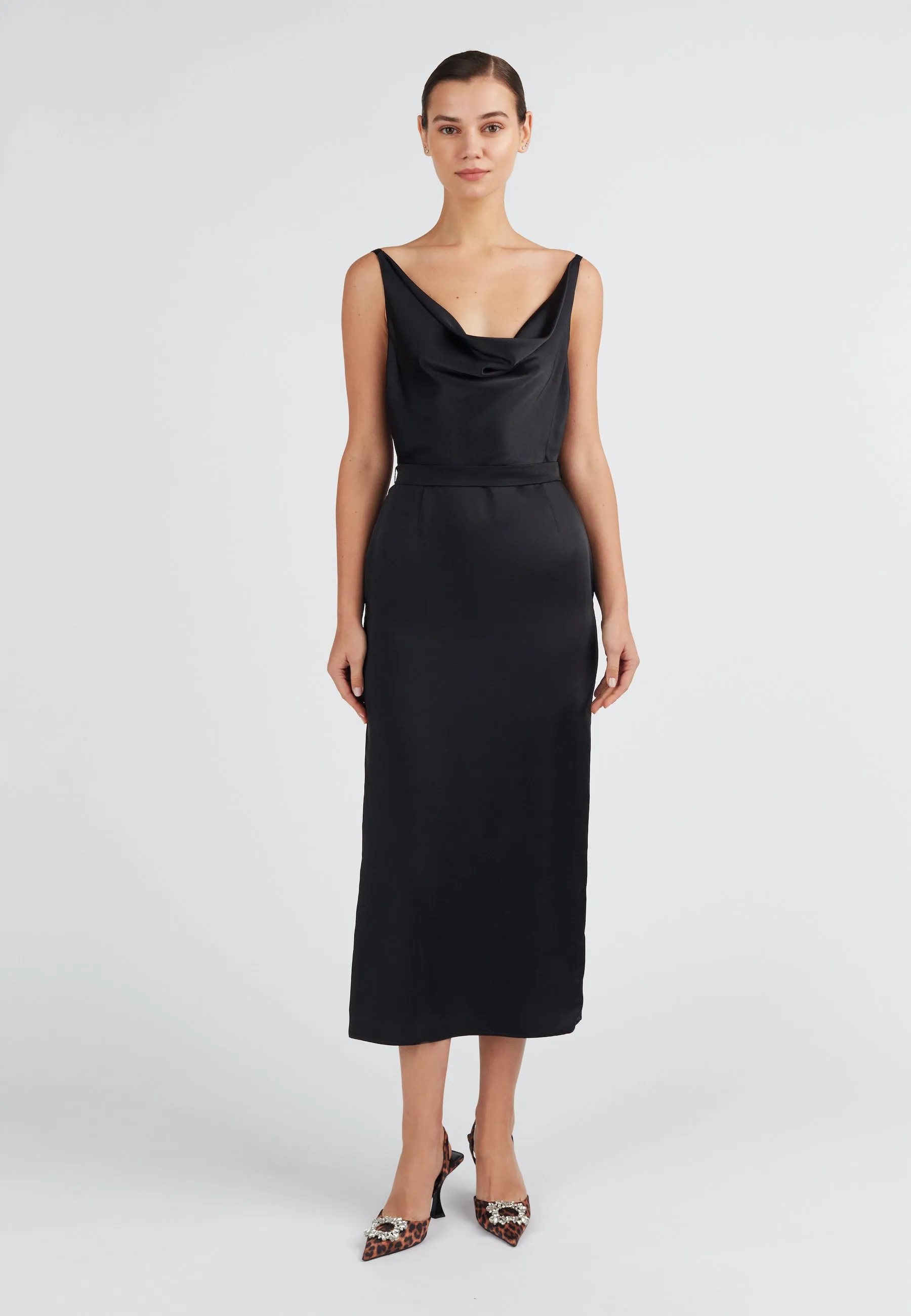 KAMEA black satin open back dress