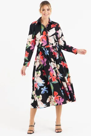 Kitty Floral Shirt Dress (Black)