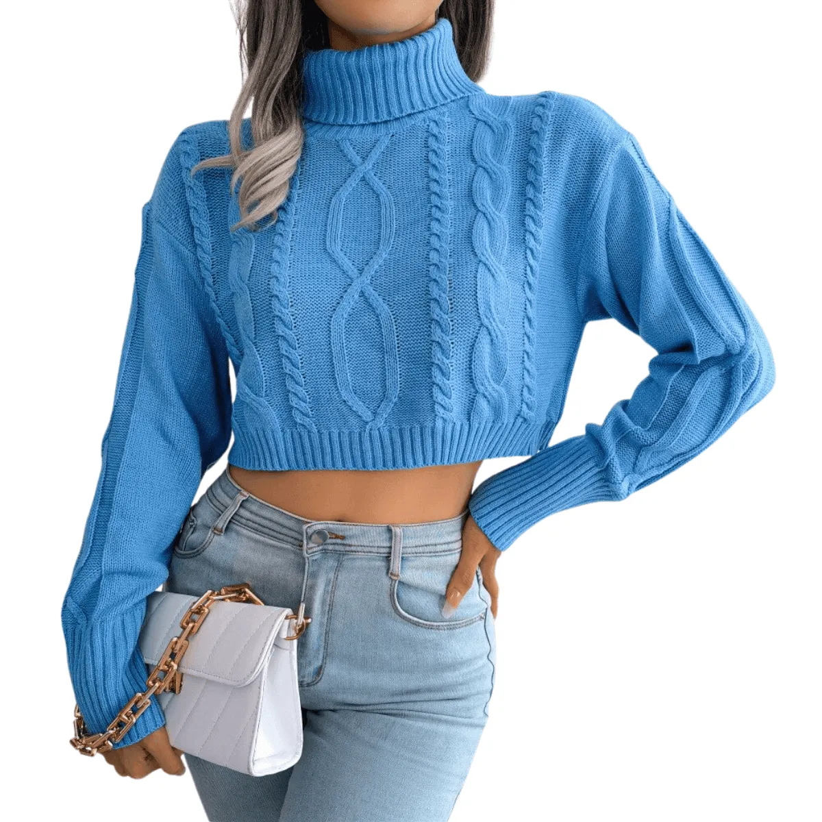 Knit Turtleneck Crop Sweater For Women