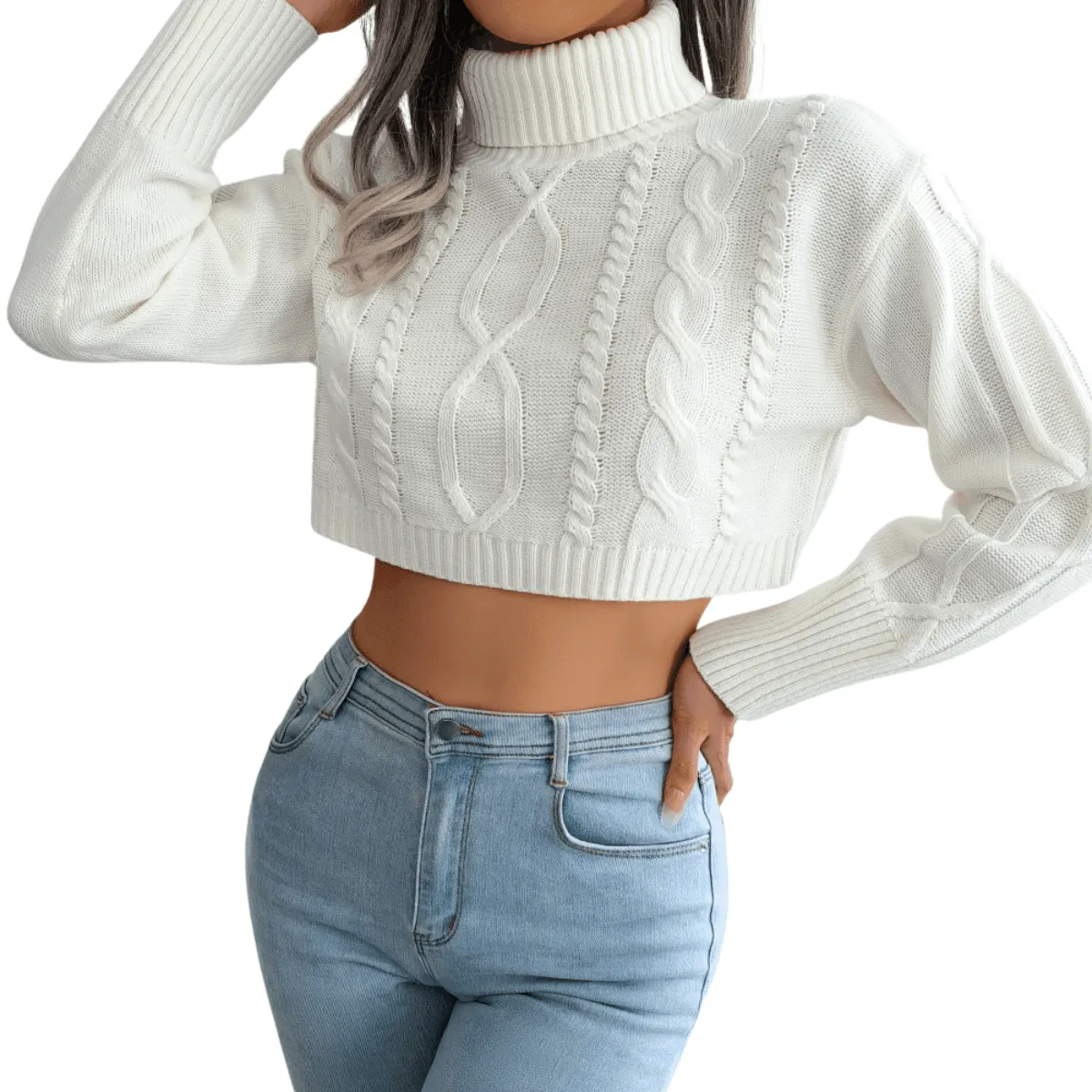 Knit Turtleneck Crop Sweater For Women