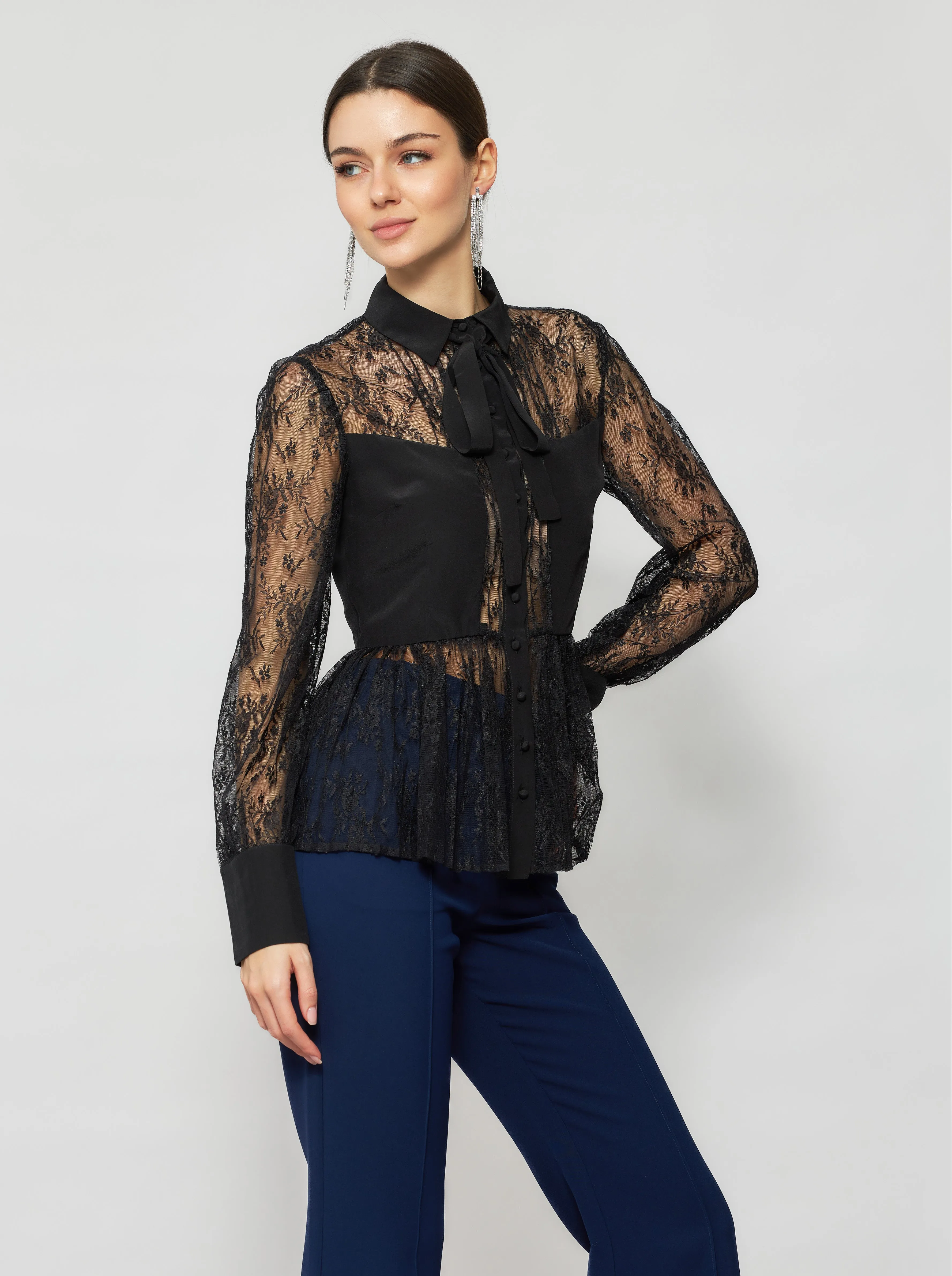 Laelia Pleated Lace Blouse