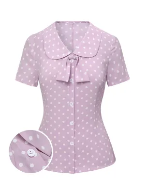 Lavender 1940s Polka Dots Lapel Blouse