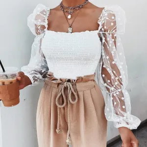 Long Sleeve Sheer Mesh Chiffon Blouse