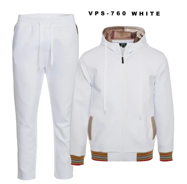 Men's White and Beige Hoodie Jogging Set Luxury Style No: VPS760