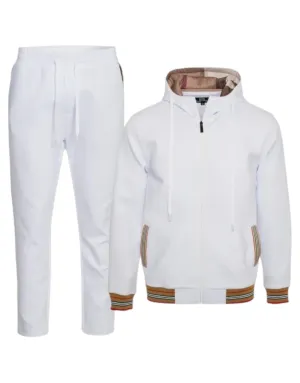 Men's White and Beige Hoodie Jogging Set Luxury Style No: VPS760