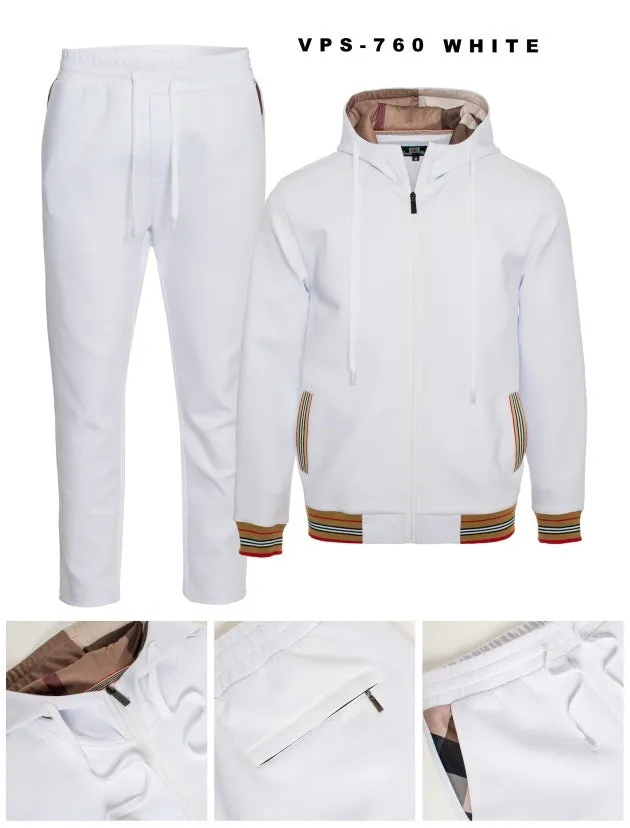 Men's White and Beige Hoodie Jogging Set Luxury Style No: VPS760