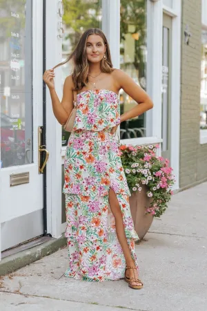 Multi Floral Strapless Slit Maxi Dress - FINAL SALE