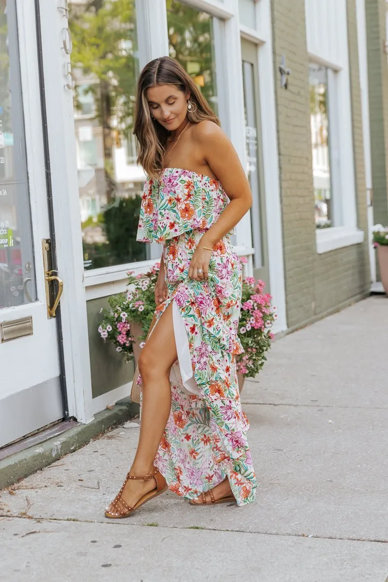 Multi Floral Strapless Slit Maxi Dress - FINAL SALE