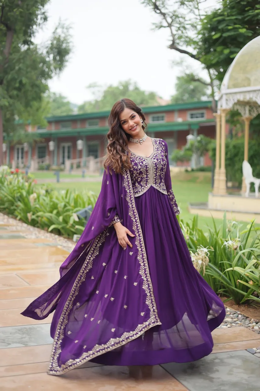 Multi Zari Embroidered Georgette Anarkali Gown