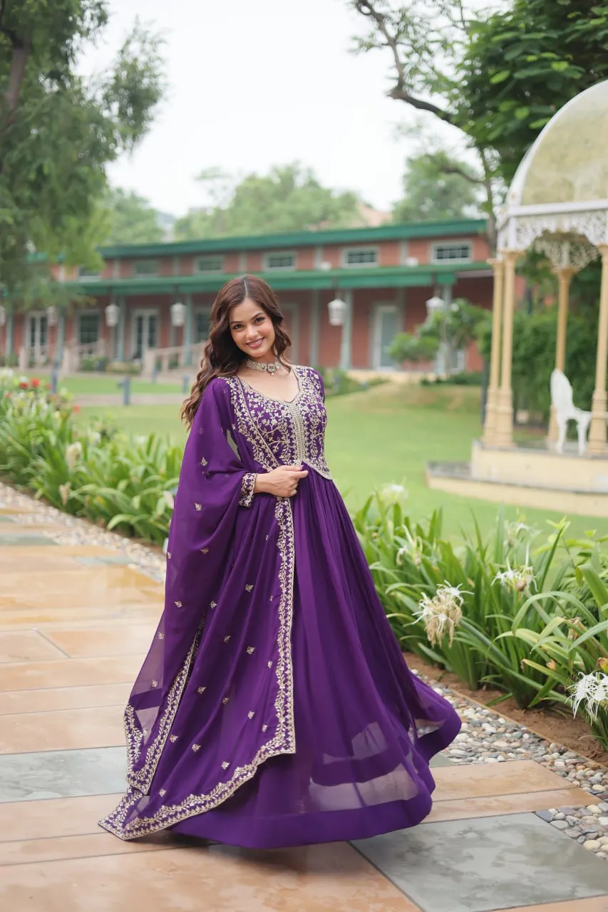 Multi Zari Embroidered Georgette Anarkali Gown