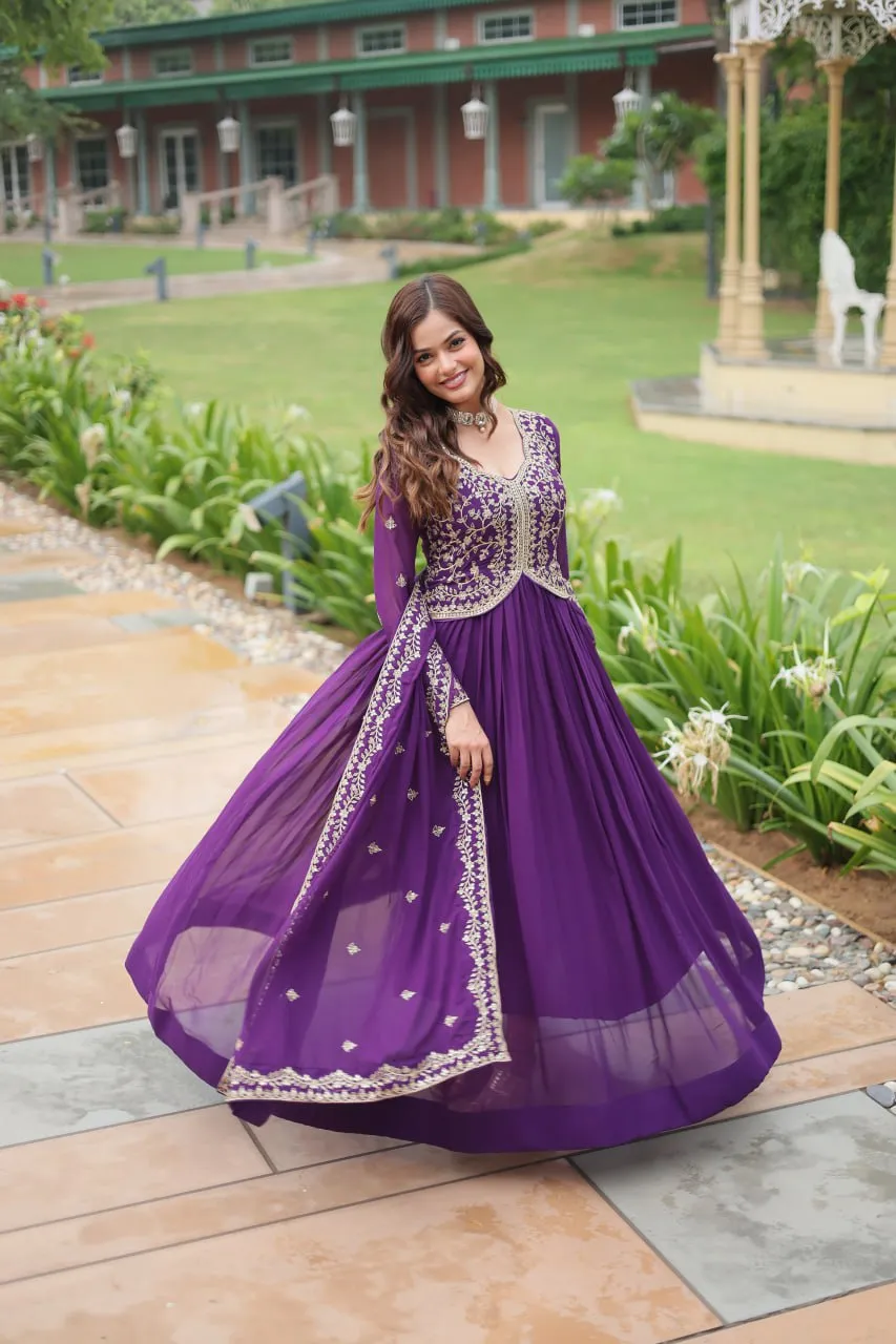 Multi Zari Embroidered Georgette Anarkali Gown