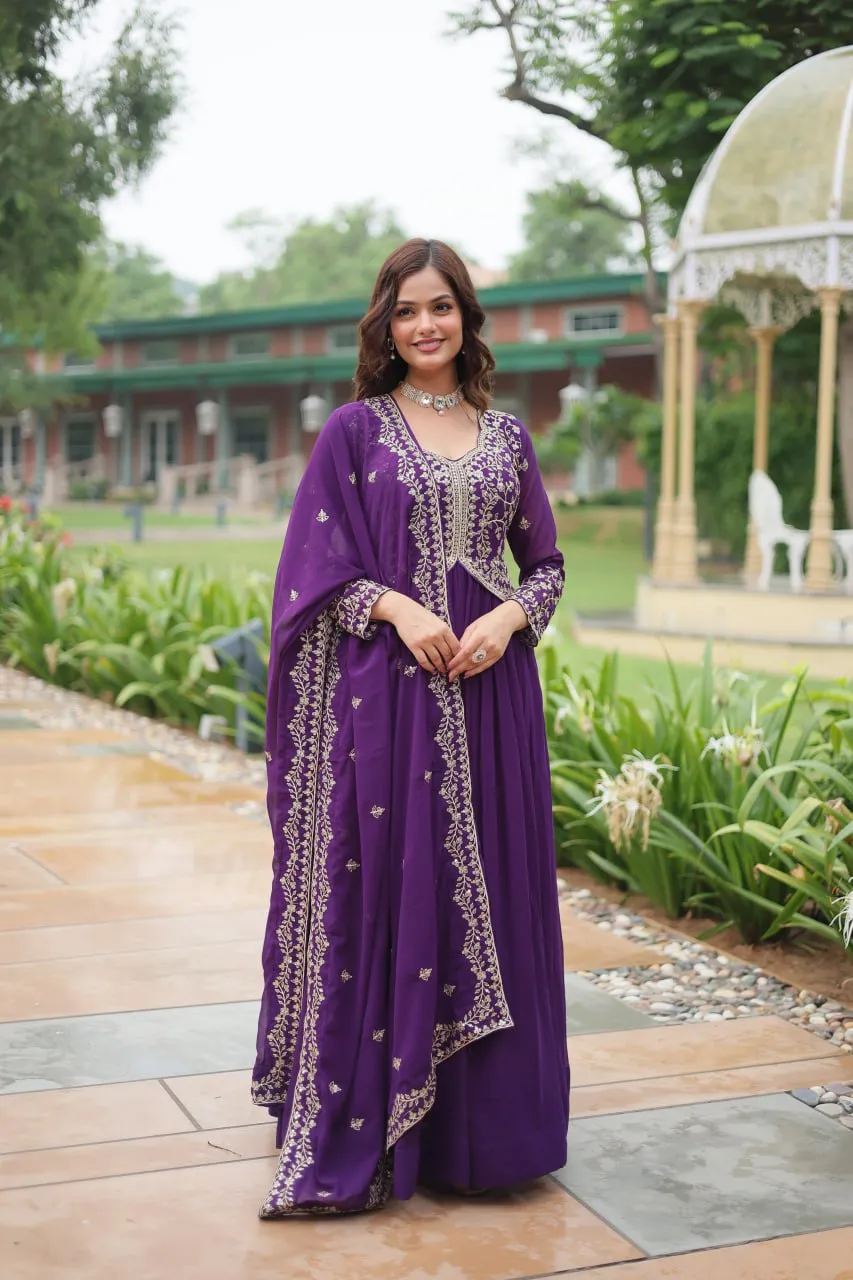 Multi Zari Embroidered Georgette Anarkali Gown