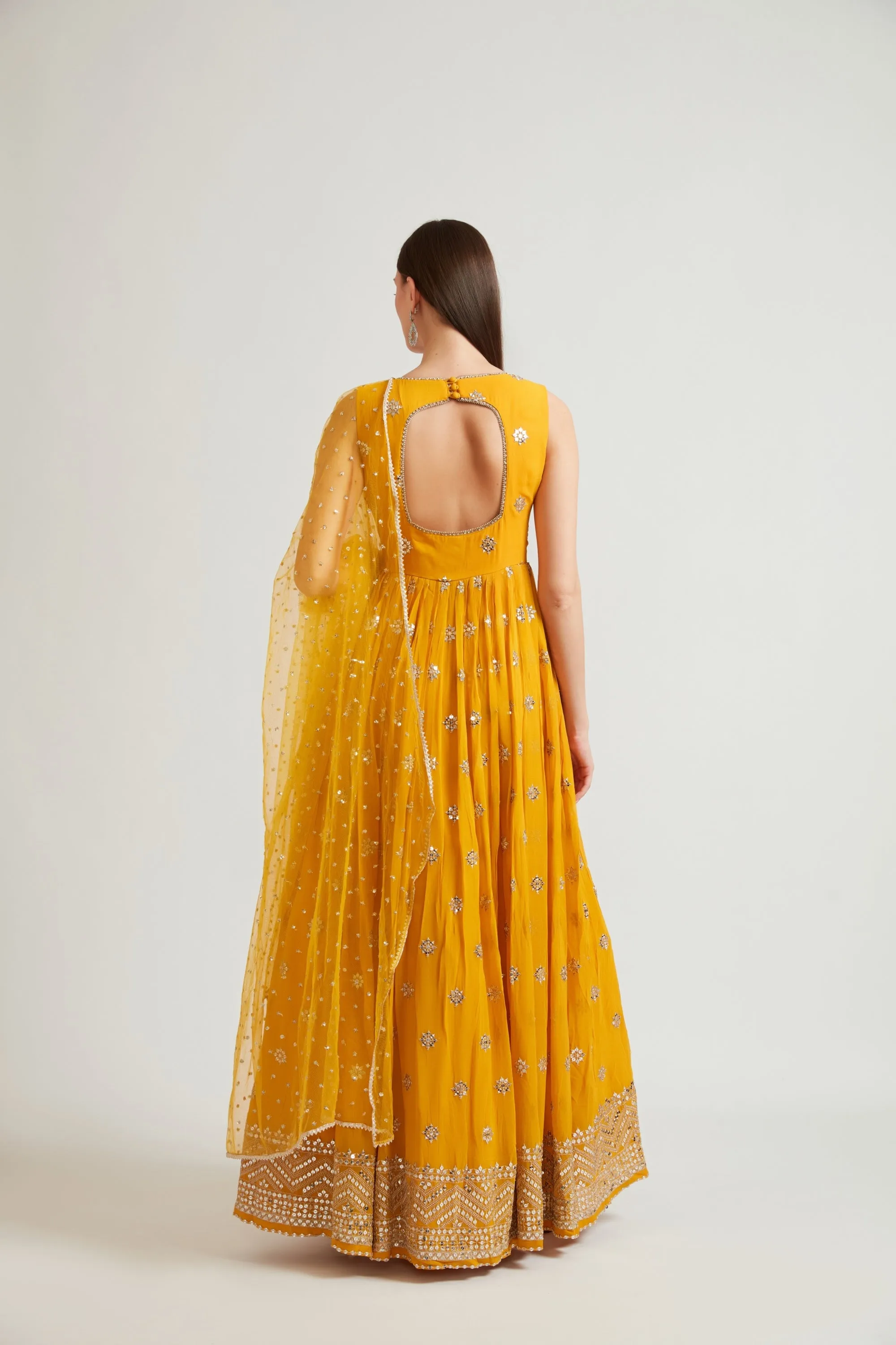 Neeru's Mustard Color Embroidered Gown