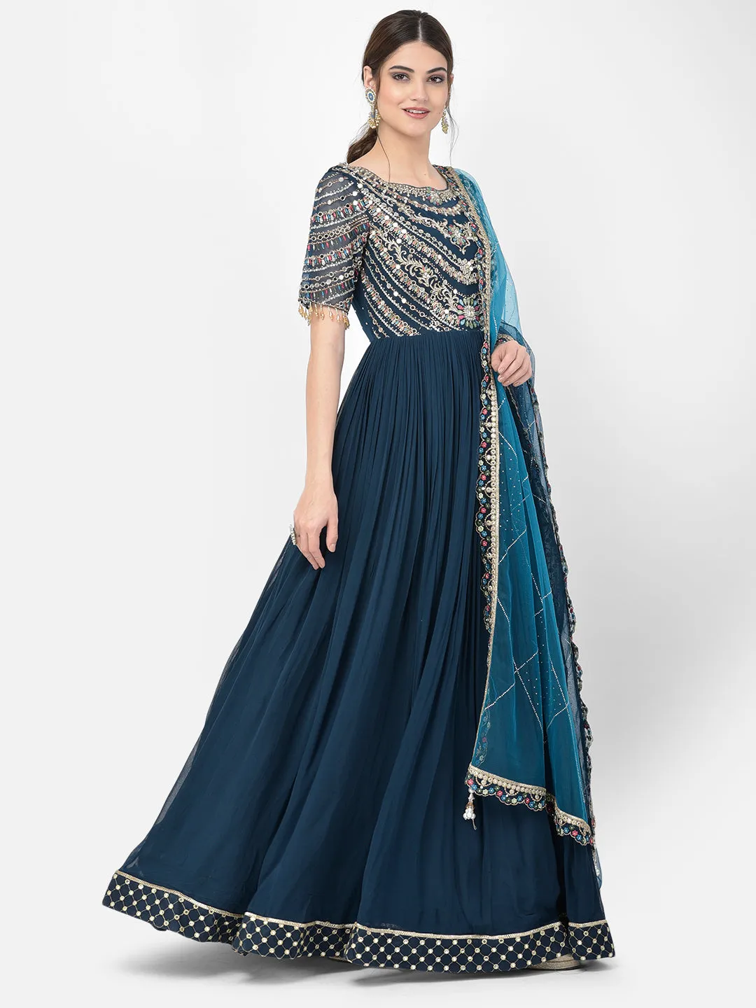 Neeru's Peacock Color Georgette Fabric Salwar Kameez