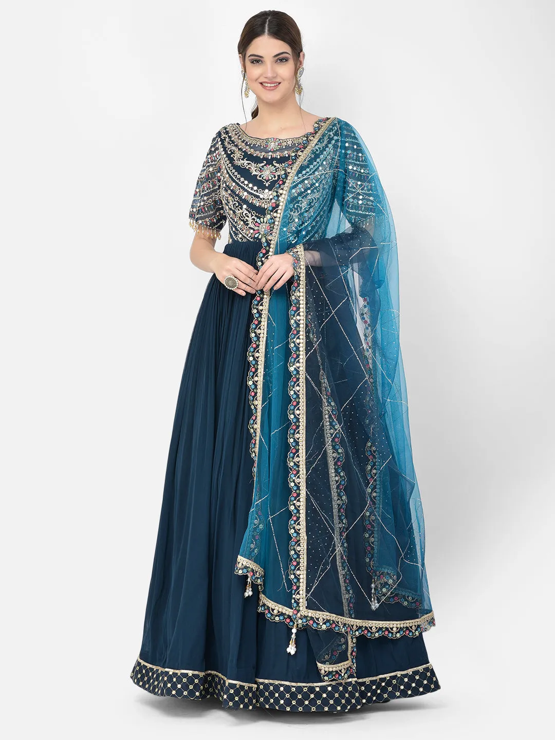 Neeru's Peacock Color Georgette Fabric Salwar Kameez