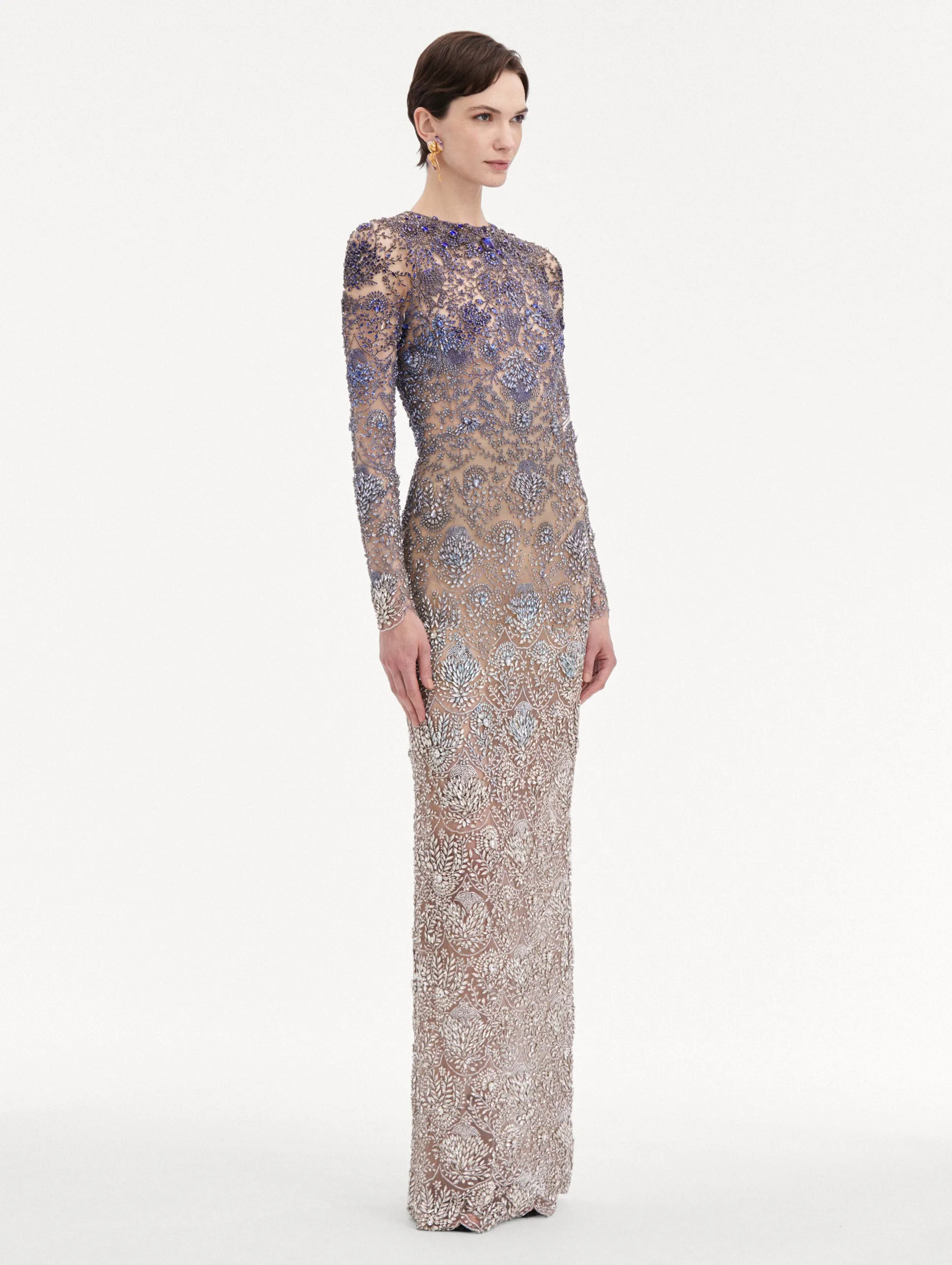 Ombré Crystal Embroidered Gown