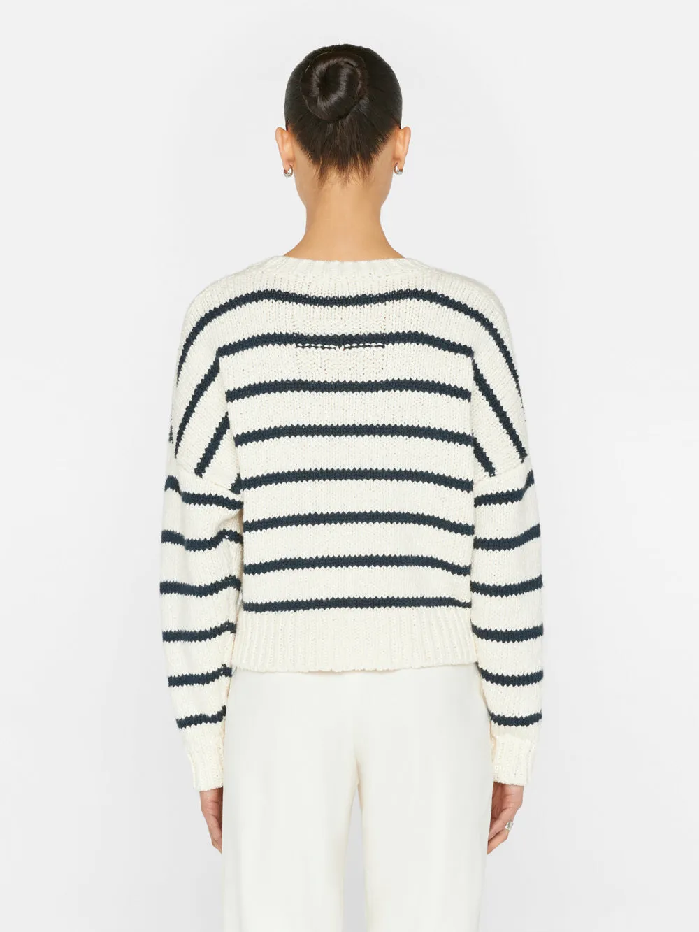 Oversized Crop Crew Sweater -- Navy Multi