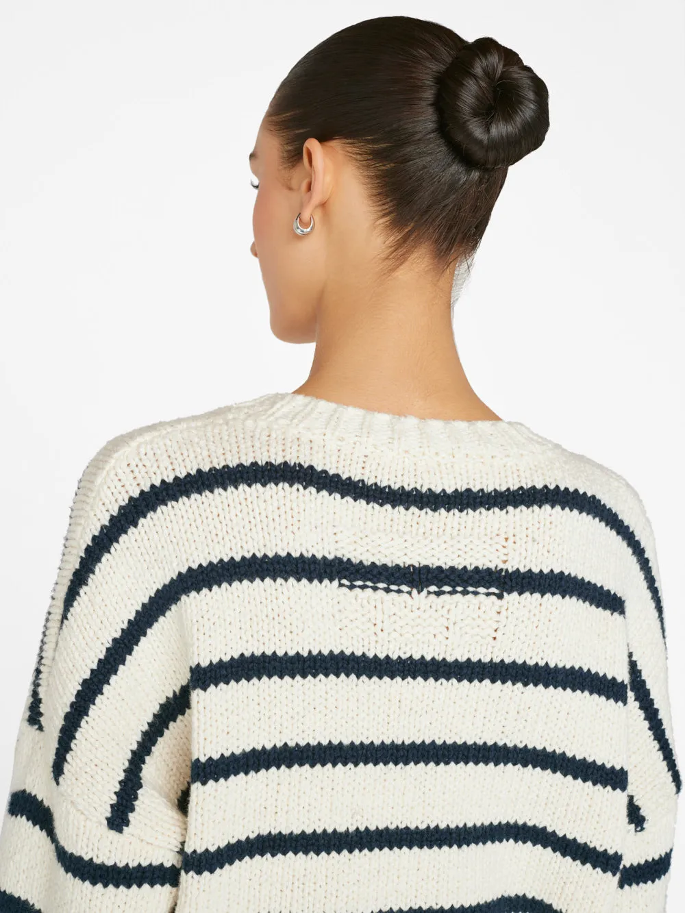 Oversized Crop Crew Sweater -- Navy Multi