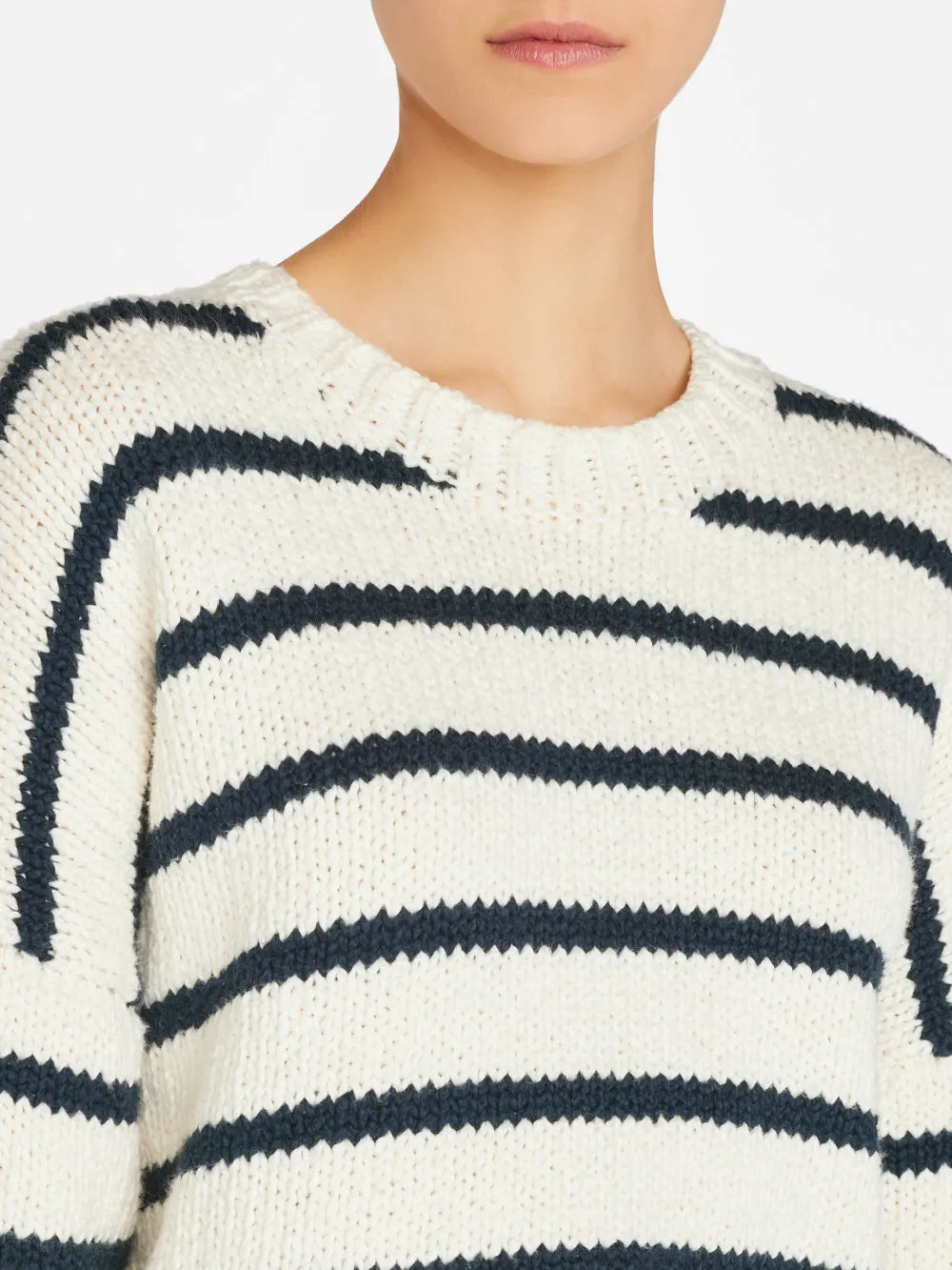 Oversized Crop Crew Sweater -- Navy Multi