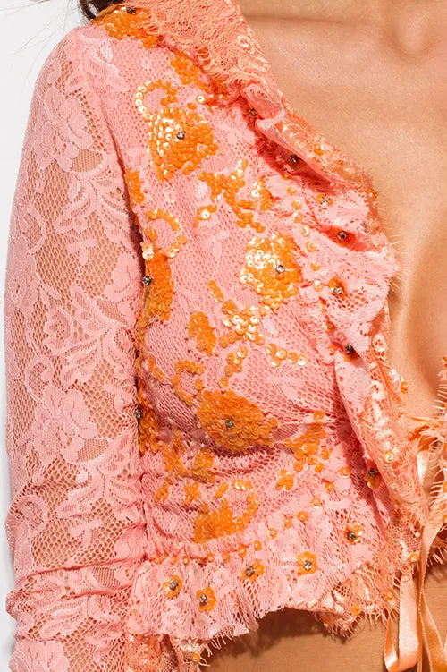 Peach Lace Crop Top